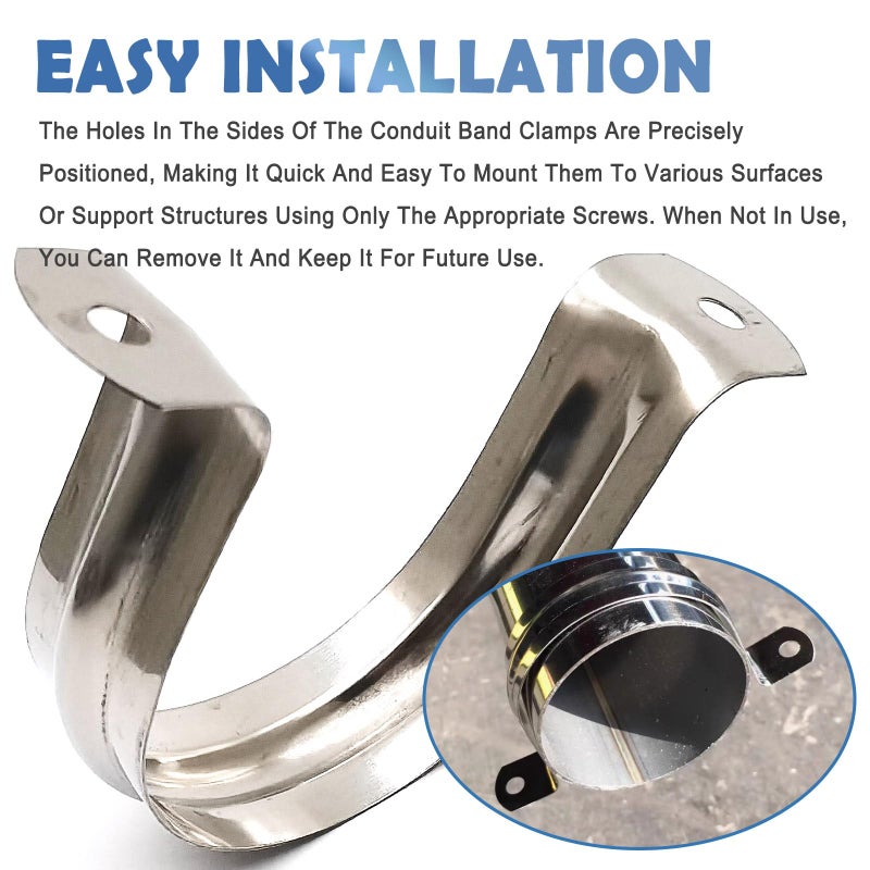Nge 3inch Rigid Pipe Strap Clamp, Two Hole Strap,U Bracket Tube Clip, Stainless Steel Heavy Duty Pipe Fasten Holder, For The Inner Diameter of Water Pipe is 3 Inche,10PCS - Image 4